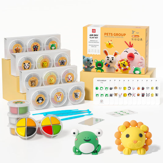 Air Dry Clay Kit - Modeling Clay for Kids mit Sculpting Tools und Tutorial, Ultra Light & Soft, Safe & Non-Toxic, DIY Model Magic Clay 12 Cans 48 Colors, Creative Art Crafts Toys Gifts for Girls Boys