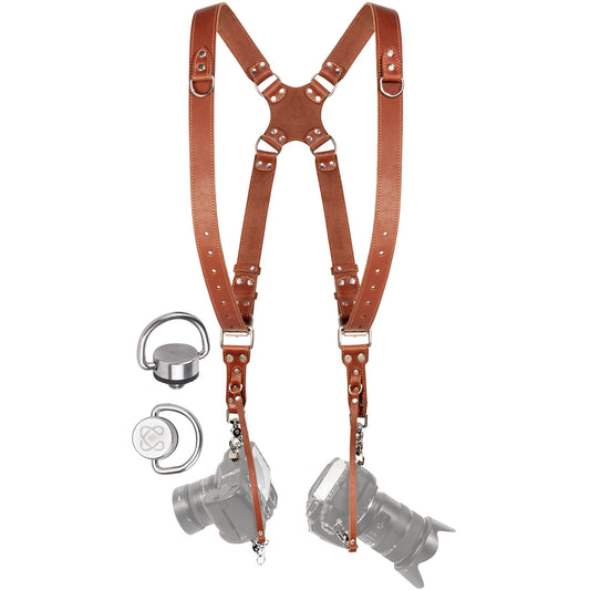 C Coiro Camera Harness for 2 Cameras – Dual Shoulder Leather Camera Strap – Double Camera Harness for DSLR/SLR, Camera Straps for Photographers of All Levels, Standard Straps/Color Tan