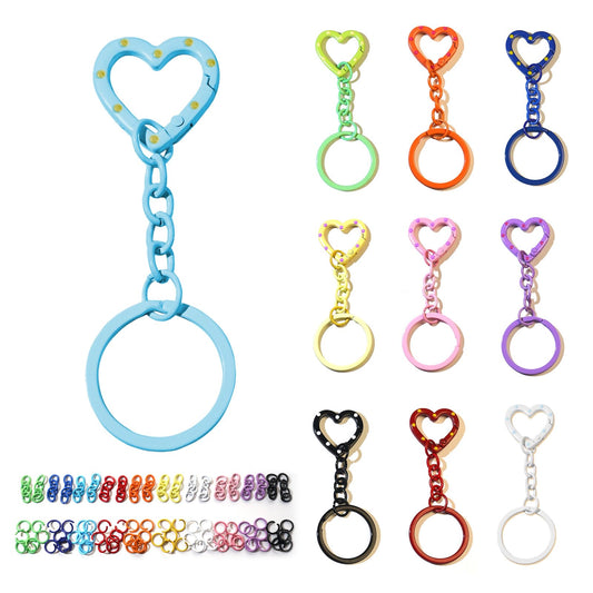 KSYN KO-KO 180PCS Heart Keychain Clasp DIY Set – Colorful Heart Clasps with Key Rings, Chains, and Jump Rings for Keychain, DIY Crafts, Bag Charms, Gifts and Party Favors – 30 Full Sets in 10 Colors