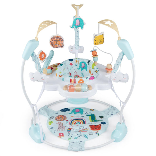 INFANS Baby Activity Center, 3 in 1 Play Center Jumpers and Bouncers with Music, Lights, Interactive Toys, 360°Rotating Seat, Adjustable Heights, Exersaucer Learning Toys for 6-12 Months (Light Blue)