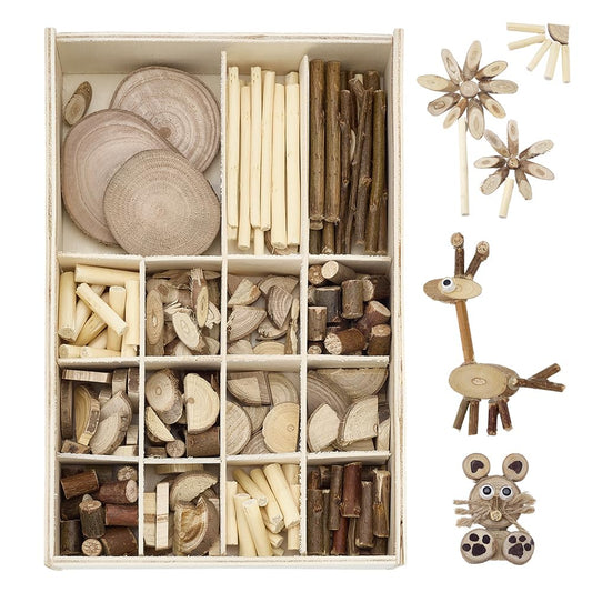 PH PandaHall Handmade DIY Wood Craft Kits, Wooden Unfinished Craft Kits Natural Wood Slices Loose Part Play DIY Slices Kit for Dollhouse Painting Sorting Activities School Projects