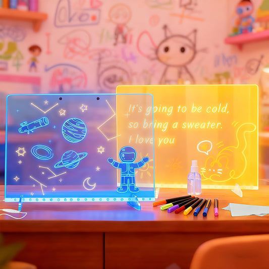 2026 2Pack LED Drawing Board with Colors, Glow Doodle Acrylic Dry Erase Board for Kids Ages 6+, 13.7"x9.75" Plug-in Light Up Note Boards for Boys & Girls Drawing & Creative Play