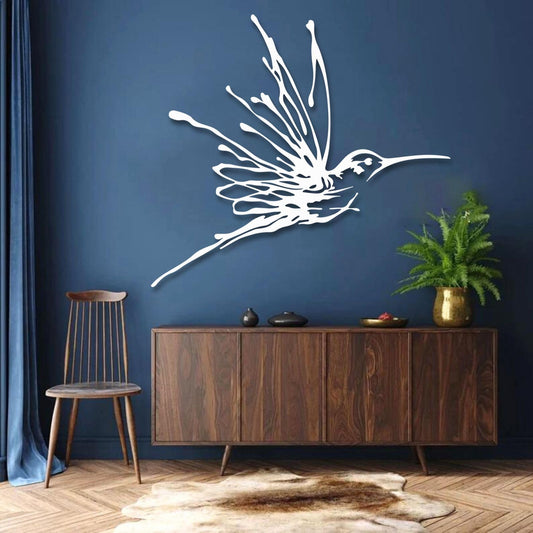 Metal Wall Art, Bird Wall Decor, Metal Bird Wall Decor, Hummingbird Wall Art, Flying Bird Wall Decor, Bird Sign, Minimalist Abstract Bird Home Decor, Animal Wall Art for Living Room (White, 30 x 27 in / 76 x 68cm)