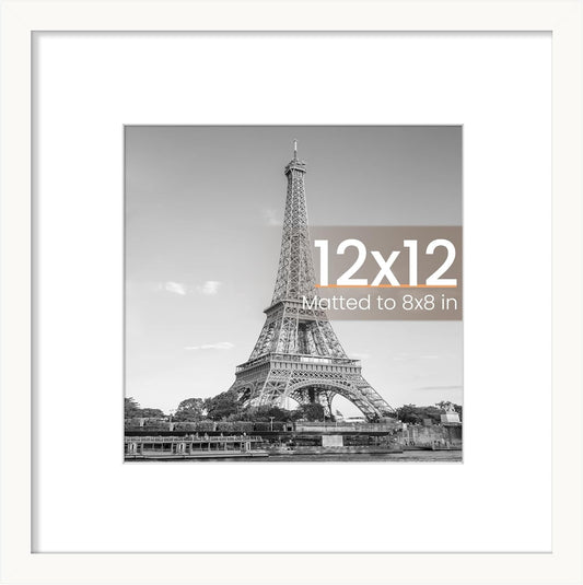 Upsimples 12x12 Picture Frame - Display 8x8 Photos with Mat or 12x12 Without - White, 1 Pack
