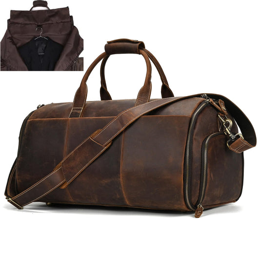 Men's Carry On Garment Bag, Convertible Garment Bag Full Grain Leather Duffle Bags with Shoe Pouch, 2 in 1 Hanging Suitcase Suit Travel Bags