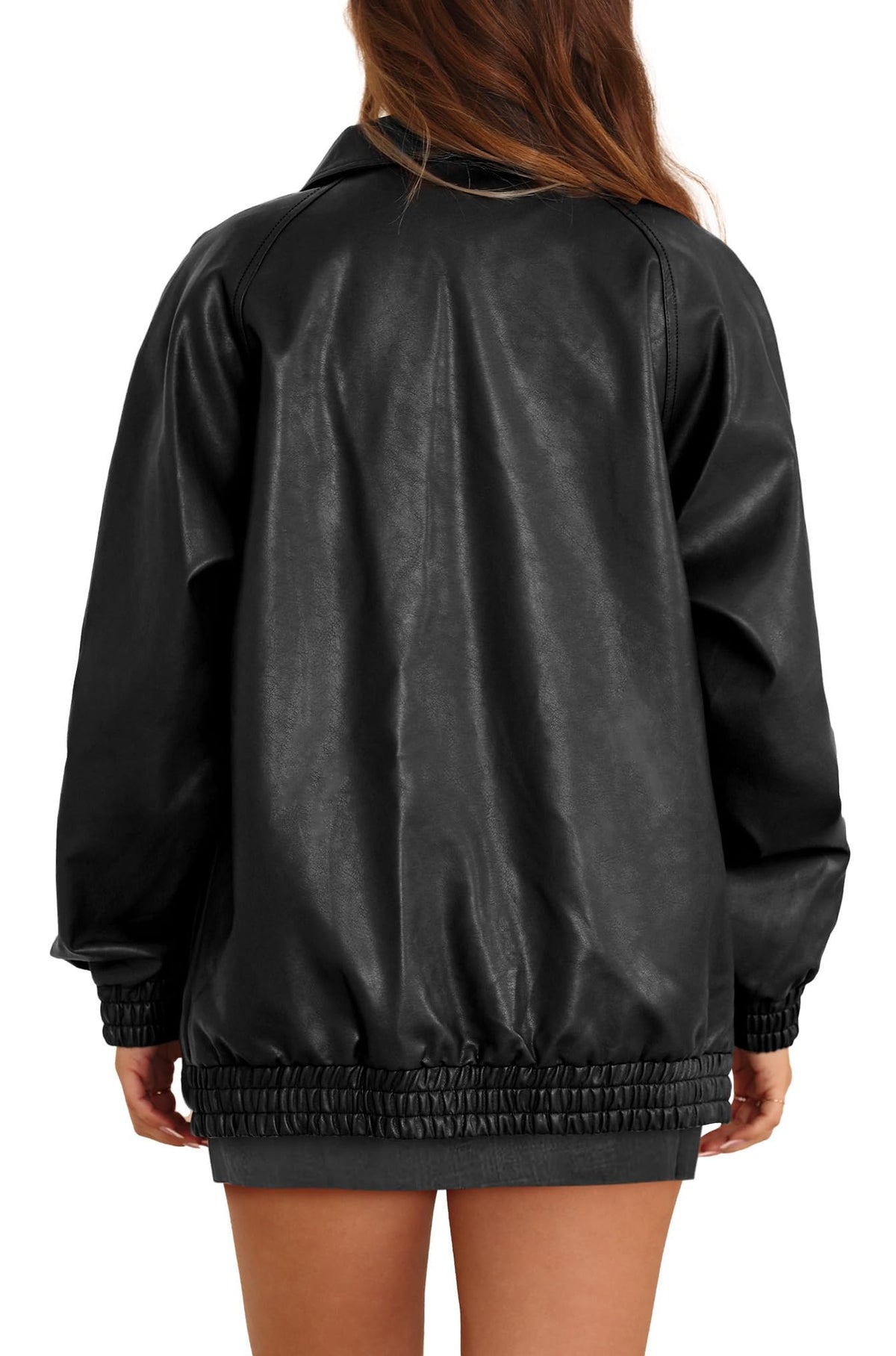 XIEERDUO Black Leather Jacket Womens Fall Fashion 2025 Winter Coats Oversized Trendy Button Zip Up Faux Leather Business Casual Western Outfits XS