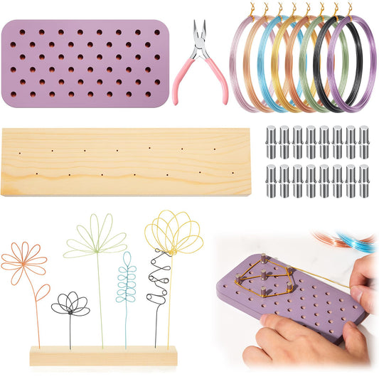 Suncalla Wire Flower Craft Kit for Adults Women & Teens, 131ft Colored Aluminum Wire with Tools and Display Base, Easy DIY Floral Art for Relaxing Hobby, Handmade Gifts for Mom, Modern Desk Home Decor