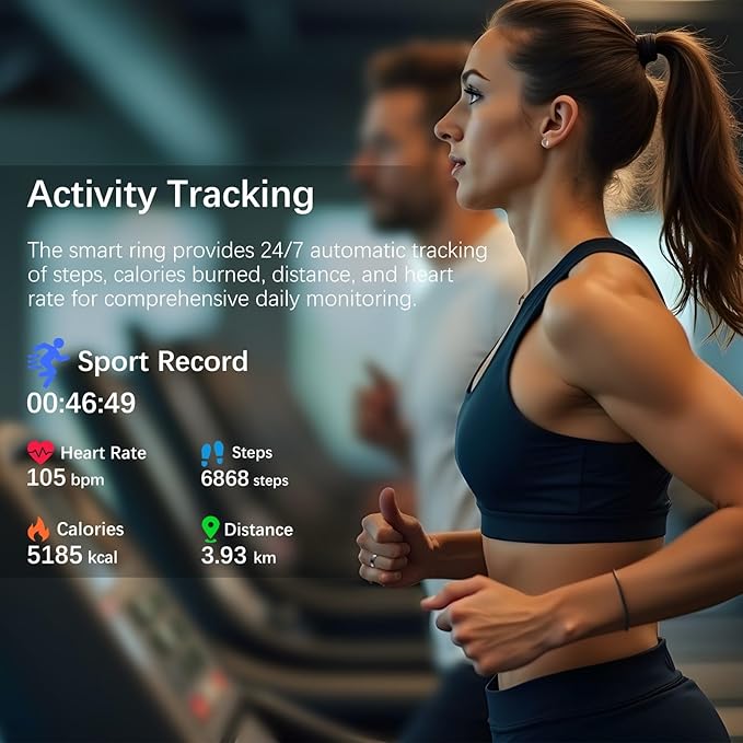 Smart Health Ring for Women Men, Fitness Tracker Ring with Heart Rate, Blood Oxygen, Sleep Tracker, Step Tracker, No Subscription Fee, IP68 Waterproof Smart Ring for iPhone & Android (Black, 6#)