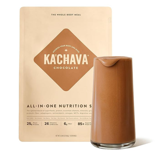 Ka?™Chava Whole Body Meal Shake Chocolate 2 lb ??Vegan Protein Powder with 85+ Superfoods & Greens ??Plant-Based Meal Replacement with Probiotics & Digestive Enzymes ??Gluten & Dairy Free (15 Servings)