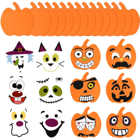 Sumind 32 Pieces Halloween Foam Pumpkin Craft Kit and Pumpkin Foam Stickers Self Adhesive Stickers for DIY Crafts Fall Halloween Party Decorations(Cute Style)