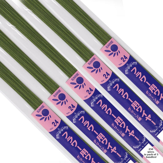 24 Gauge Green Paper Covered Floral Wire - 14 inches Long - 5 Pack of 250 Wires