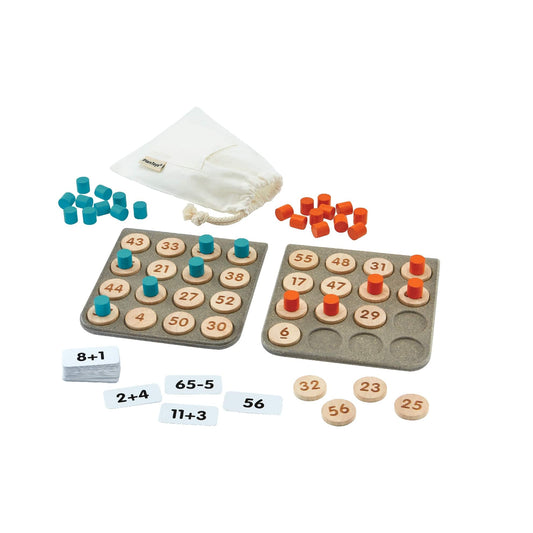 PlanToys® Wooden Math Bingo Game for Montessori Inspired Number Play | Early Math, Counting and Logical Thinking Activity | Eco Friendly Wooden Learning Game for Home or Classroom