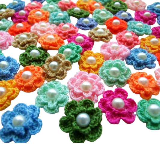 Handmade Crochet Flower Embellishments Appliques for Crafts Accessorry, Clothing, Headband, Hats, Gift Package, Card, Flower Garland, 10 Colors Size 1" Pack of 20