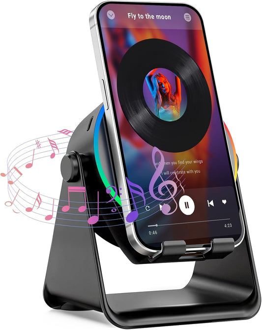 TEFELE 5-in-1 360 Wireless Induction Speaker, Bluetooth Speaker with Phone Holder, Rotation & RGB Lights, HD Stereo