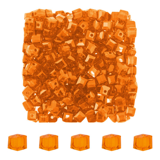 Mandala Crafts Orange 6mm Cube Crystal Beads for Crafts – 300 Loose Faceted Glass Beads for Jewelry Making Spacers, Adult Bracelets, Necklaces, Earrings & Suncatchers