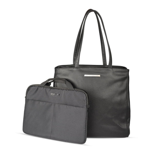 Kenneth Cole REACTION Marley Women’s Pebble Vegan Leather 16" Laptop Tote with Removeable 14" Laptop Sleeve, Black