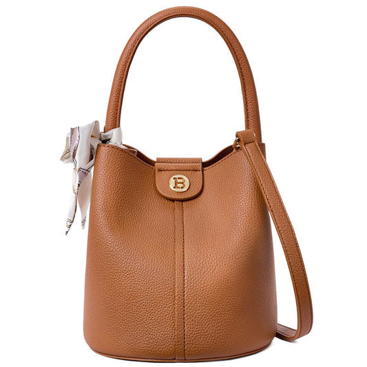 BOSTANTEN Small Crossbody Bags for Women Vegan Leather Mini Bucket Handbag Removable Shoulder Strap Brown