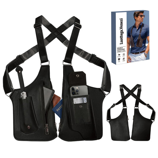 Double Shoulder Armpit Bag,Underarm Shoulder Bag for Men, Anti-Theft Underarm Wallet Pocket Holster Phone Leisure Double Shoulder Pouch,Multi-Purpose Armpit Tactical Bag,Travel Outdoors Easter (Black)