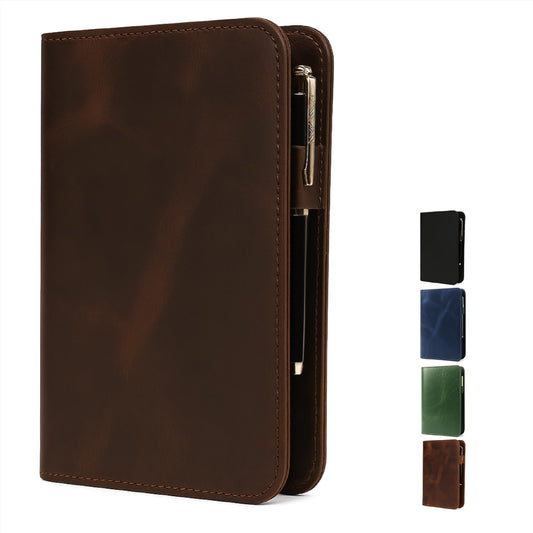 TheAntiq Genuine Leather A5 Journal Cover Refillable Notebook Cover, Fits 5.75 x 8.25 in, Card Slots Pocket & Pen Holder, Handmade Professional Leather Organizer for Men & Women, Travel & Work Diary Cover (Brown)