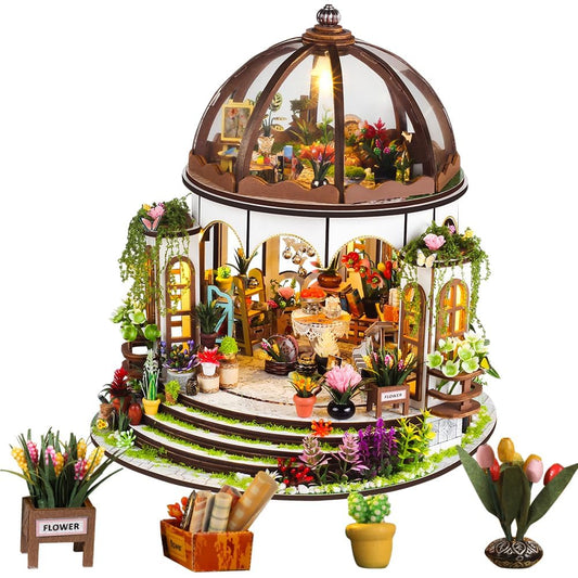 Hanging Garden DIY Miniature Dollhouse Kit, Dollhouse Kit with LED Light and Dust Cover for Birthday Christmas, Mini House Making Kit for Adults, Hobby Craft Gift for Christmas Day