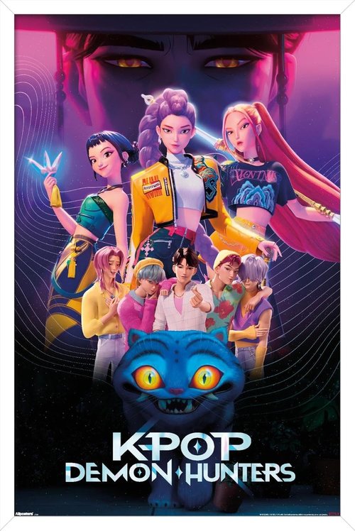 Netflix KPop Demon Hunters Wall Poster - Framed 22.4L x 14.7W, Stylish White Design