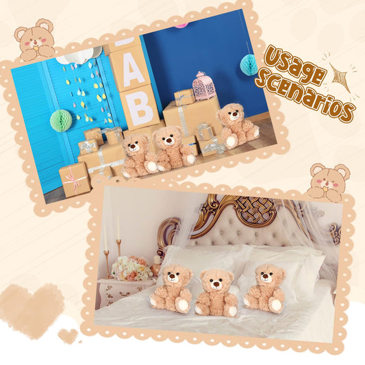 HyDren 12 Pcs 10 Inch Stuffed Animal Bear Bulk Soft Brown Small Stuffed Cute Bear Plush Toy for Girls Boys Birthday Party Baby Shower Party Favors(Light Brown)