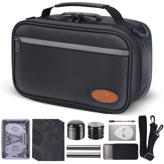 BOYISTARG Large Smell Proof Bag with 8 Small Items, Portable Smell Proof Storage Case with Combination Lock For Home and Travel, Black