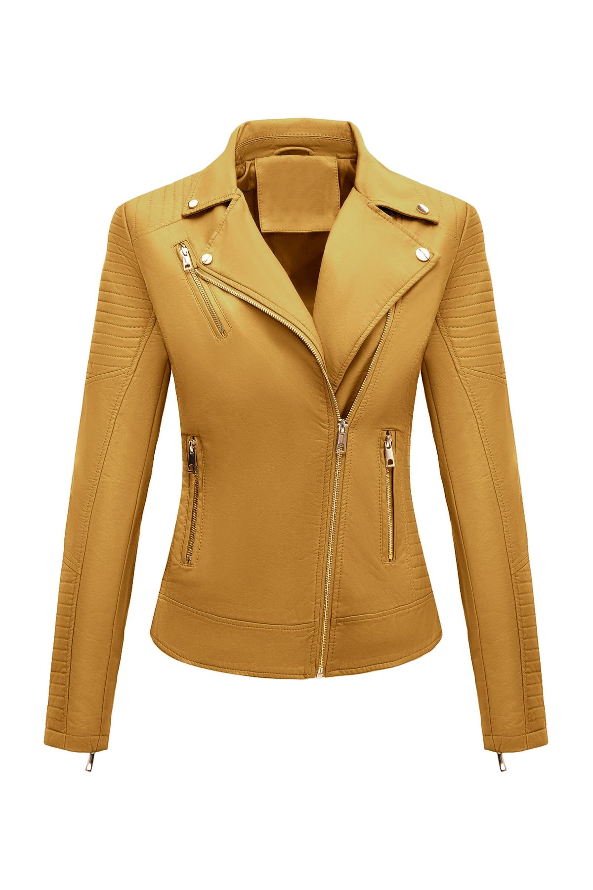 Bellivera Women's Faux Leather Casual Moto Lightweight Jacket Ginger L