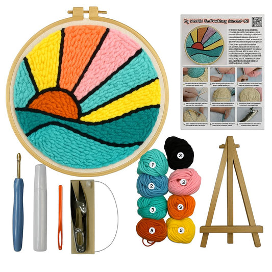 CELCRAFTIQUE Punch Needle Kits for Adults Beginner, Tool with Punch Needle Fabric, Hoops, Yarns and Sewing Needles (Morning Glow)