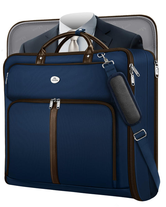 MATEIN Suit Bag Travel, Large Travel Garment Bag Up to 7 Suits with Strap, Business Foldable Garment Carrier Fit 17.3 inch laptop, 2 in 1 Carry On Hanging Luggage Suitcase with Shoe Compartment, Blue