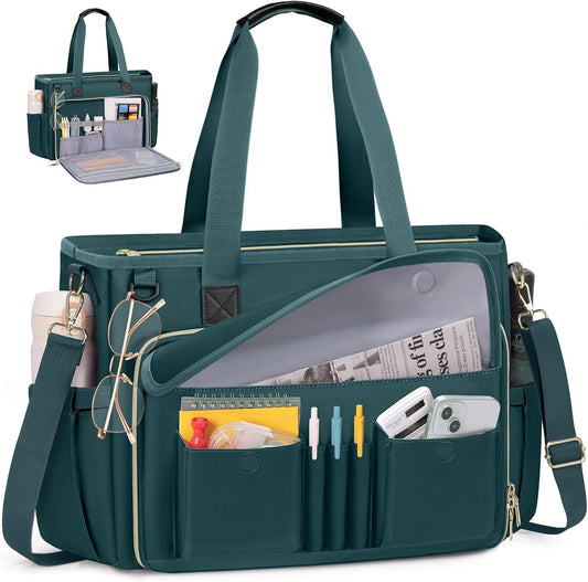 15.6 inch RAINSMORE Teacher Tote Bag Laptop Bag for Women Work Bags Nurse Bag Lightweight Laptop Tote Computer