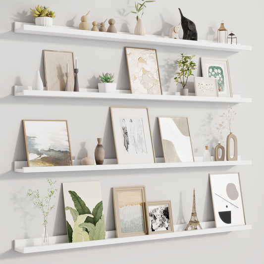 Fun Memories Picture Ledge Shelf for Wall, Floating Shelves Set of 4, 48 Inch Long Nursery Book Shelves for Toys Storage, Kids Bookshelf Wall Mounted for Books Photo Frames, White