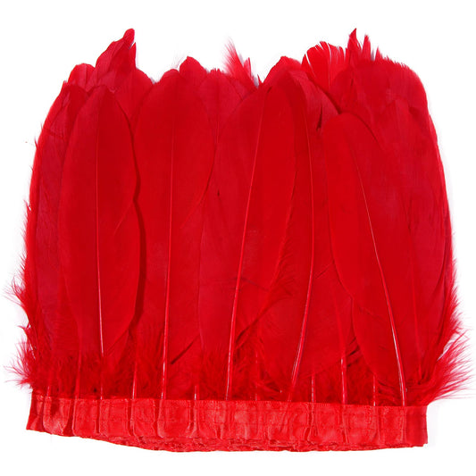 MAOFENG 2 Yards Natural Goose Feathers Trim Sewing Fringe Fashion Dress Sewing 6-8inch for DIY Handicrafts Costumes Decoration,Red