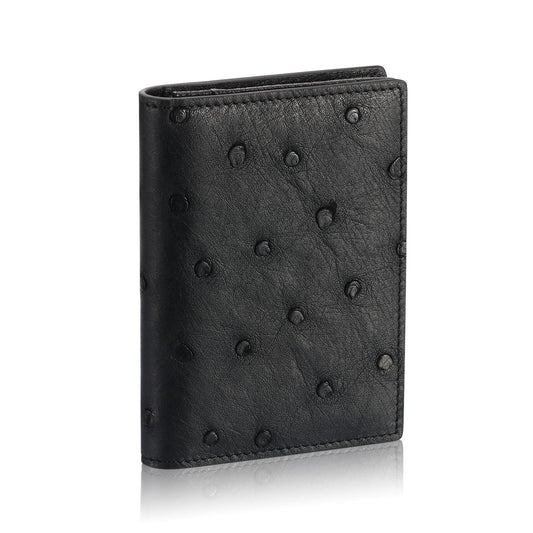 HISCOW Leather Business Card Case Holder for Men & Women, Italian Calfskin (Ostrich Black)