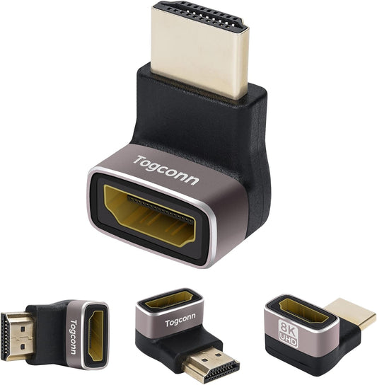Togconn 8K 90 2.1 4 Pack, 8K@60Hz,4K@120Hz Degree HDMI Adapter (Up and Down) Right Angle HDMI Male to Female HDMI