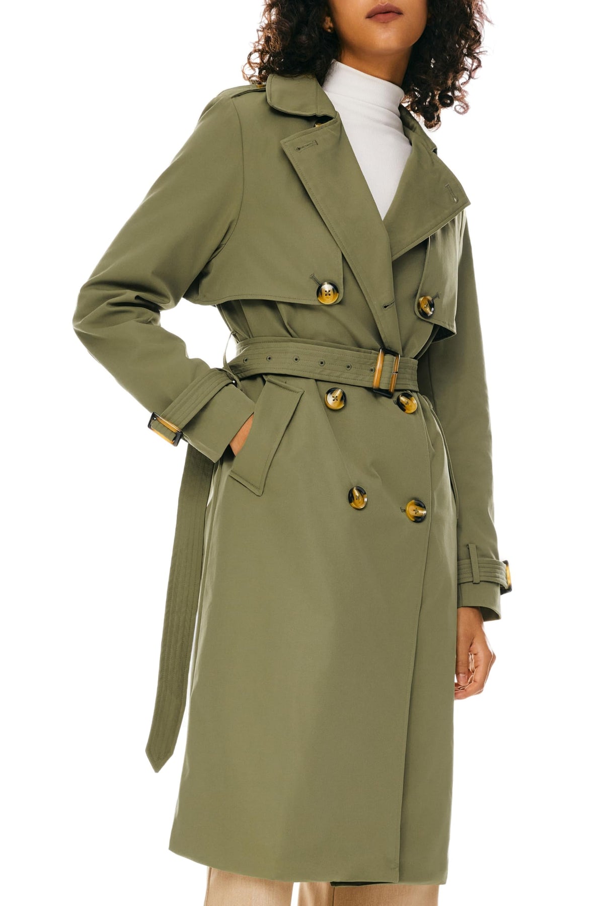 Orolay Women's 3/4 Length Double Breasted Trench Coat Lapel Jacket with Belt Green M