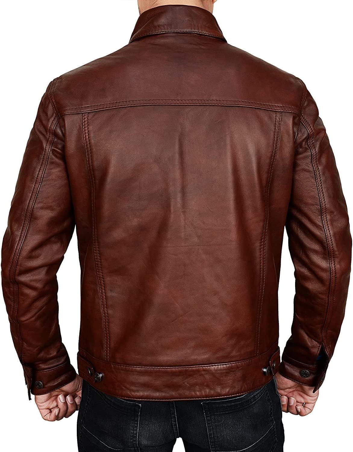 Brown Trukcer Jacket Men - Chaqueta De Cuero Marron | Trucker Brown - S