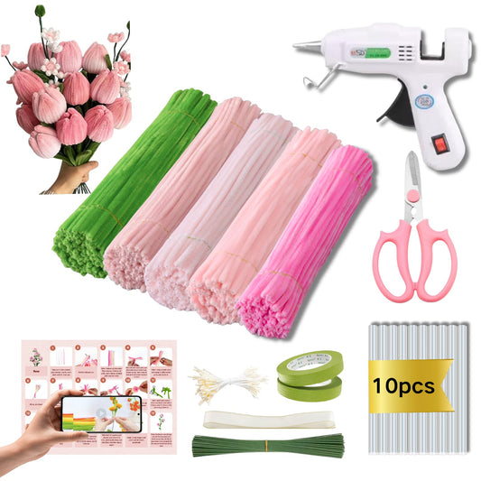 Xokpait 500pcs Pipe Cleaners Flowers Kit,Chenille Stems for DIY Flower Making Kit,Pipe Cleaners Projects Creative for DIY Art and Craft,Ideal for Holiday Decoration(Pink)