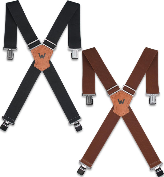 WELKINLAND 2-Piece Clip-On Suspenders Set, Comfy 2 Inch Suspenders for Men, Suspenders for Men Heavy Duty, Sturdy Work Suspenders for Mens Elastic, Adjustable mens gift set