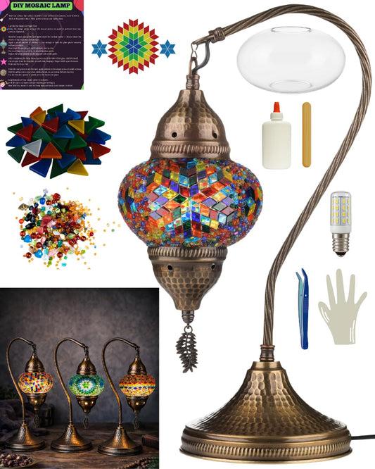 DEMMEX DIY Turkish Moroccan Mosaic Lamp Making Kit – Beginner Friendly Mosaic Art & Craft Project Kit for Adults & Teens – No Grout/Plaster Needed – Fun, Easy, No Experience Required (Multistar)