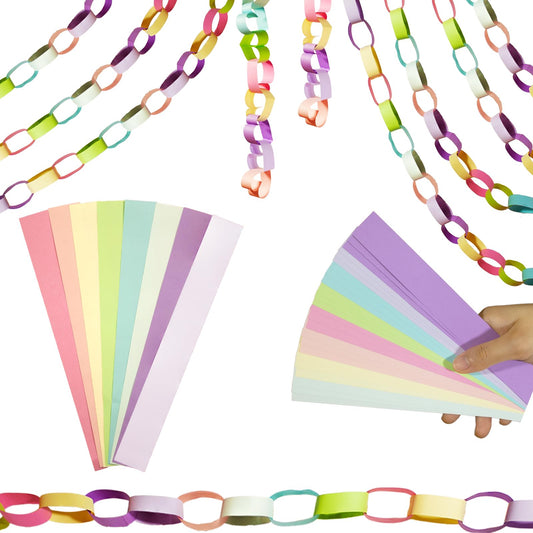 Paper Chain Garland Kit, 600 Sheets 7.9 Inch Precut Paper Strips for DIY Rainbow Chain, Construction Paper Crafts for Birthday Party Wedding Shower Decor, with Double Sided Tape (Macaron)