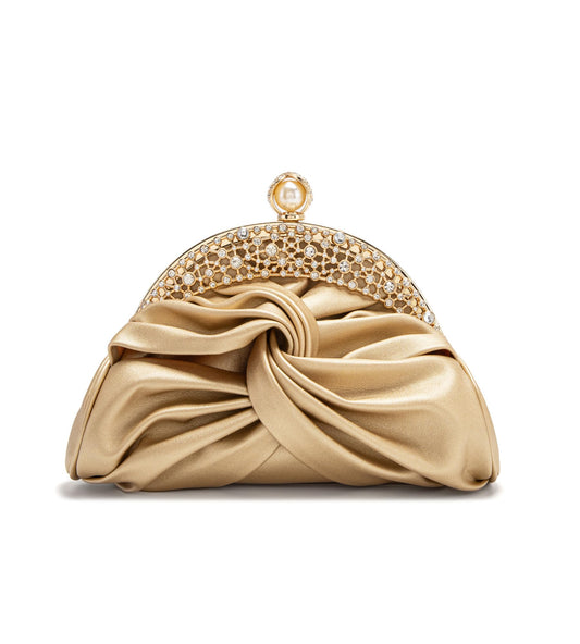 Sweetovo Rhinestone Evening Clutch Purse for Women, Sparkly Party Shoulder Handbag Wedding Bag with Chain (Gold)