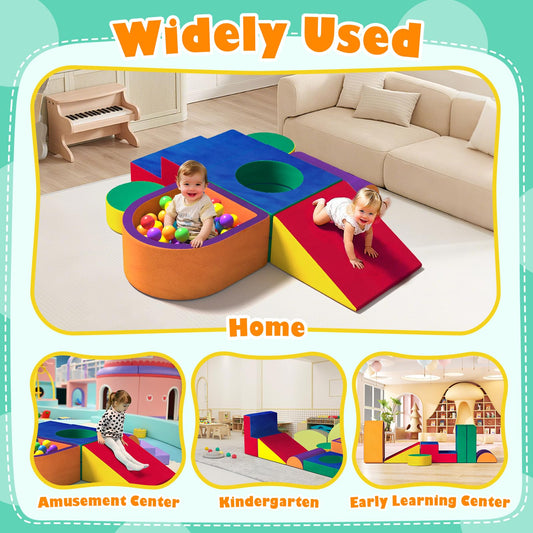 JUOIFIP 6 Pieces Toddler Climbing Toys Indoor, Crystal Velvet Foam Climbing Blocks for Toddlers 1-3, Baby Climbing Toys Soft Play Set for Climbing Sliding and Crawling (Balls not Included)
