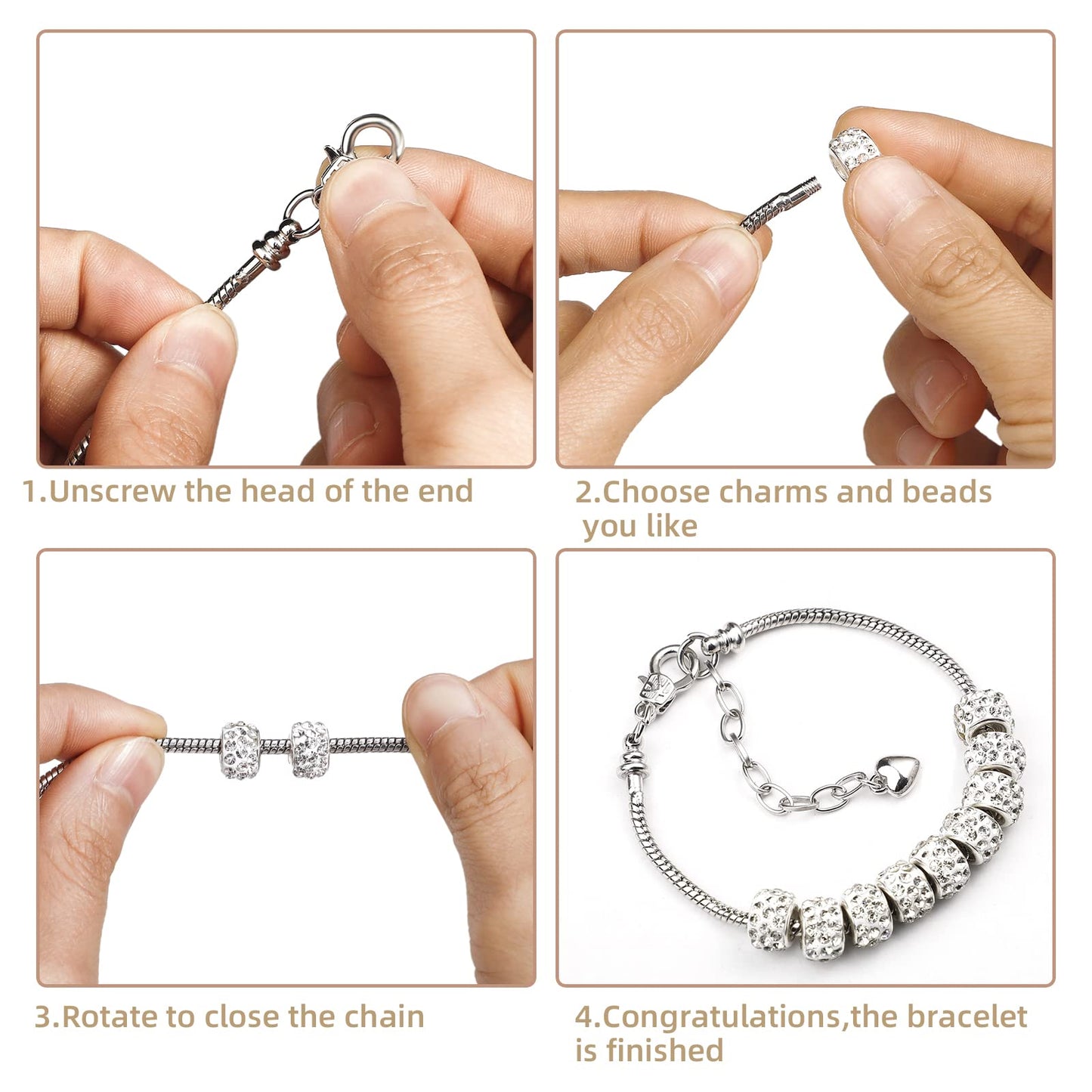 20 Pieces Snake Chain Charm Bracelet with Bracelet Helper Adjustable Snake Charm Bracelet Chains with Heart Lobster Clasp Extender Chain DIY Bracelet Chain for Women Jewelry Making Gifts Supplies