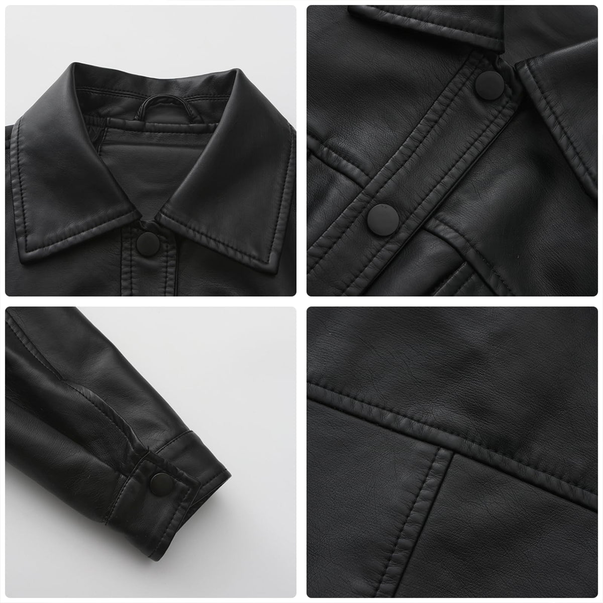 Women's Faux Leather Jacket Classic Button-Down Style, Cropped Length with Front Pockets PU Moto Bike Outwear (US, Alpha, Medium, Regular, Regular, Black)