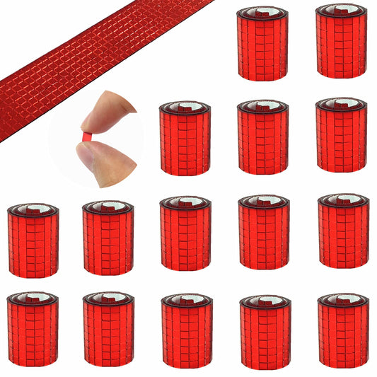 REDODECO 7200Pcs Mirror Mosaic Tiles Disco Ball Tiles Self-Adhesive Real Square Glass Mirror DIY Tiles for Craft DIY,Silver Rose Gold Blue Black,15 Sheets (Red)