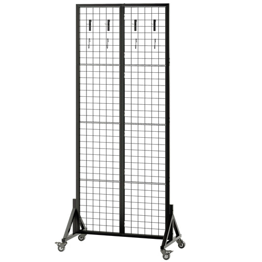 VAFEKOL Rolling Gridwall Display Stand, 65.6" H x 23.6" W Wire Mesh Rack with Wheels, Metal Display Grid for Art Shows, Craft Fairs, Retail Boutique & Home Storage, Black