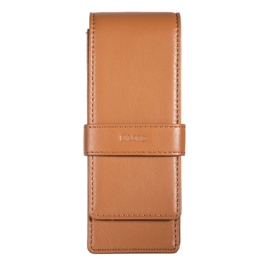 DiLoro Leather Triple Pen Case Pencil Pouch Holder for Three Fountain Ballpoint Rollerball Pens and Pencils (Tan)