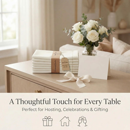 Urban Villa Cloth Napkins 100% Cotton Highly Absorbent Washable Reusable Premium Dinner Napkins Ideal for Gifts for Mothers Day Hotel Farmhouse Parties - Ivory Hemstitch (20" x 20", Set of 12)