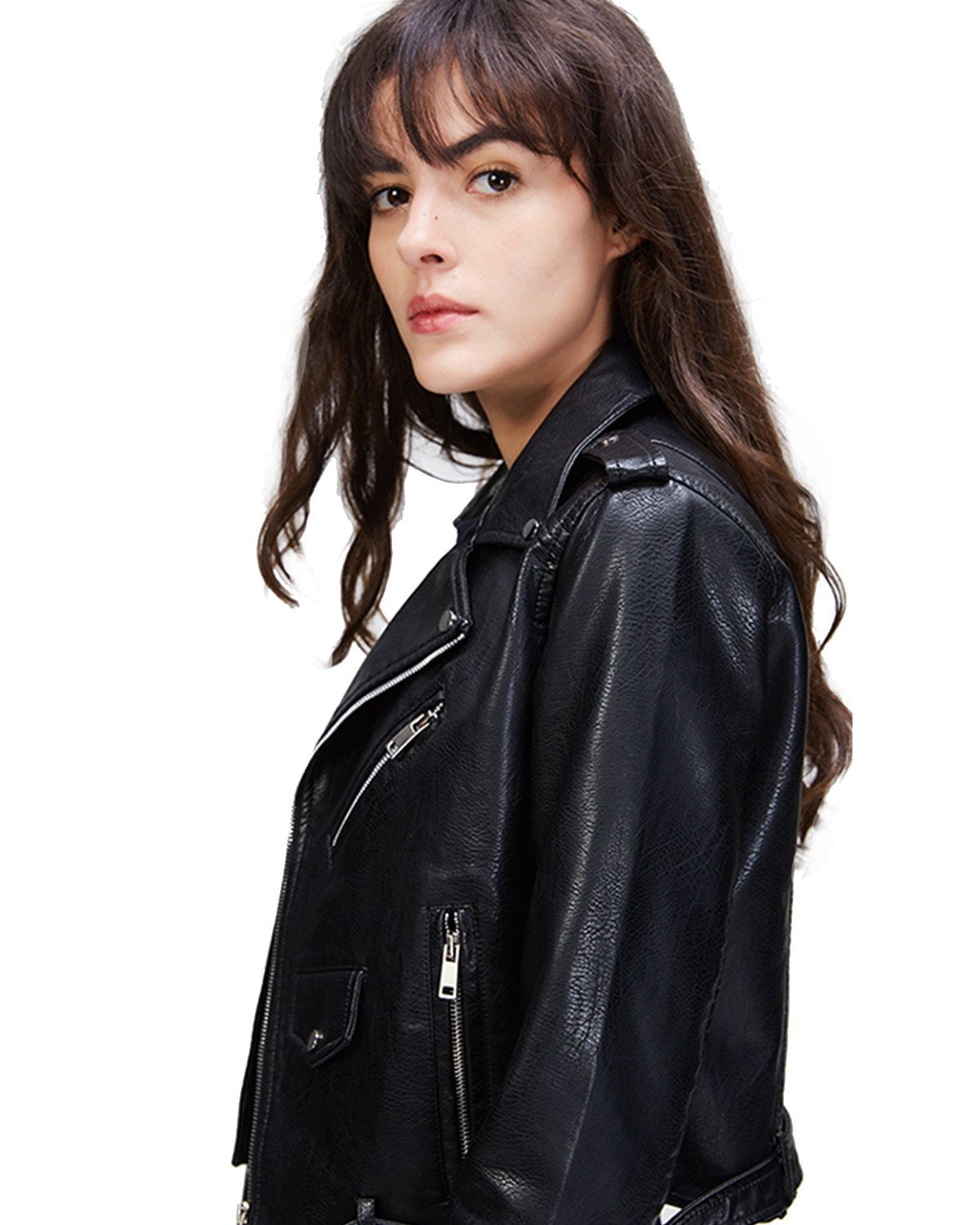 LY VAREY LIN Women's Faux Leather Motorcycle Jacket PU Slim Short Biker Coat (M, Black)